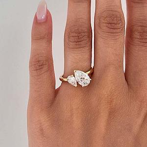 Toi et Moi Moissanite Engagement Ring: Pear Cut Two Stone Solid Gold - Image 8