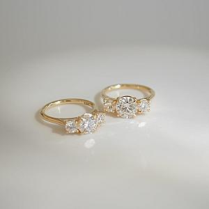 Three Stone Lab Grown Diamond Engagement Ring: Wide Band Anniversary Ring - Image 3