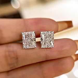Radiant Lab Diamond Stud Earrings: Handmade Gold Solitaire Bridal Jewelry
