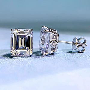 Emerald Cut Lab Grown Diamond Stud Earrings: Solid Gold Solitaire - Image 4