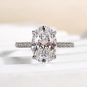 3 Carat Oval Lab Grown Diamond Ring: 14K Gold Hidden Halo Engagement Ring - Image 4