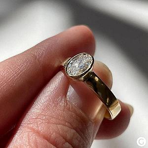 1.00 Carat Oval Lab Grown Diamond Engagement Ring, 14k Yellow Gold Bezel Solitaire - Image 3