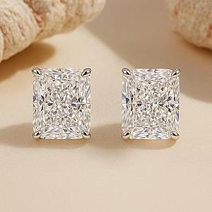 Radiant Lab Diamond Stud Earrings: Handmade Gold Solitaire Bridal Jewelry - Image 5