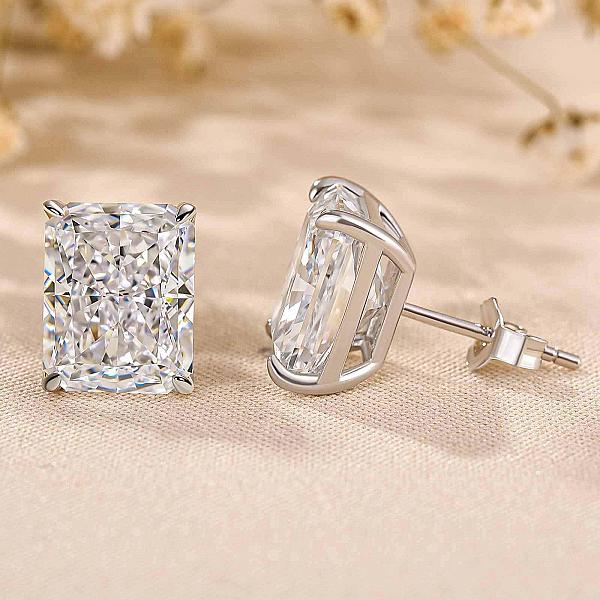 Radiant Lab Diamond Stud Earrings: Handmade Gold Solitaire Bridal Jewelry