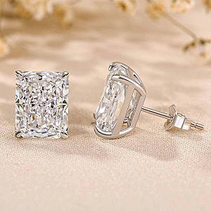 Radiant Lab Diamond Stud Earrings: Handmade Gold Solitaire Bridal Jewelry