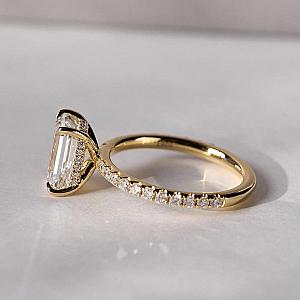Lab Grown Emerald Cut Diamond Engagement Ring: Pave Hidden Halo - Image 5