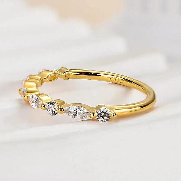 Lab Grown Diamond Wedding Band: Marquise & Round Cut, Half Eternity