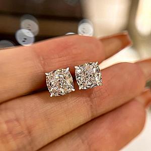 Cushion Cut Lab Grown Diamond Studs: Solitaire Prong Set Earrings