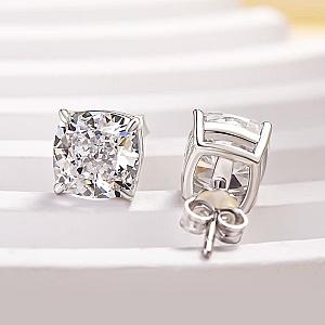 Cushion Cut Lab Grown Diamond Studs: Solitaire Prong Set Earrings - Image 6