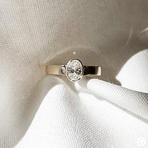 1.00 Carat Oval Lab Grown Diamond Engagement Ring, 14k Yellow Gold Bezel Solitaire - Image 5