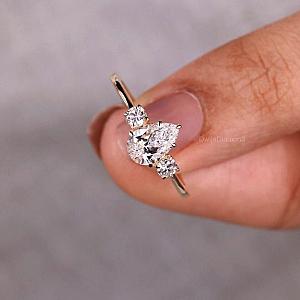 Pear Lab Grown Diamond Engagement Ring: 3-Stone Anniversary, Solid Gold - Image 6