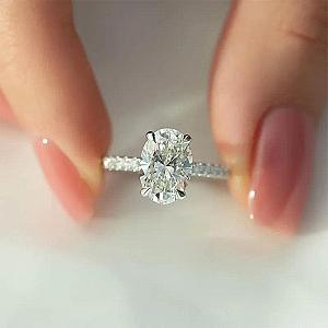 3 Carat Oval Lab Grown Diamond Ring: 14K Gold Hidden Halo Engagement Ring - Image 6