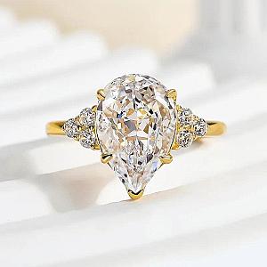 IGI Certified Lab Grown Pear Diamond Engagement Ring: 1-3 ct, Solid Gold - Image 1
