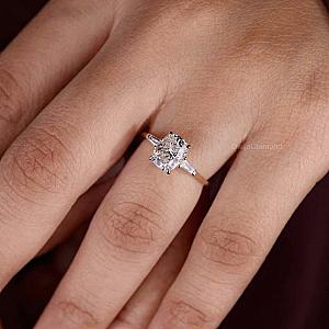 Cushion Lab Grown Diamond Engagement Ring: 14k Gold Three Stone Ring - Image 4