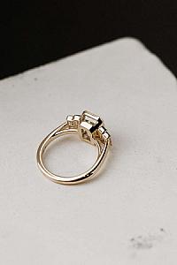 Vintage Emerald Cut Moissanite Five Stone Ring: 14K White Gold Bezel Set - Image 2