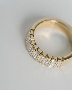 Vintage Baguette Moissanite Wedding Band: 14k Yellow Gold Half Eternity - Image 3