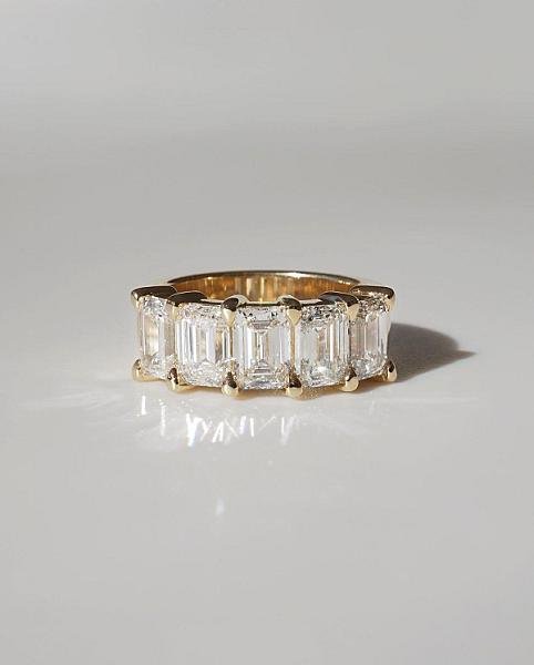 Emerald Cut Lab Grown Diamond Band: Gold Half Eternity Wedding Ring