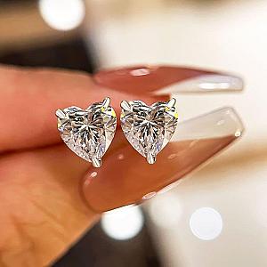 Heart Lab Grown Diamond Stud Earrings: 0.5-5 TCW, Solid Gold, Screw Back