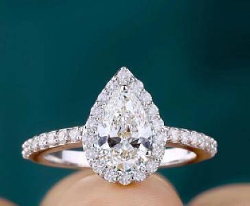 2 CT Pear Cut Moissanite Engagement Ring: Halo Solitaire, 14K Gold - Image 6