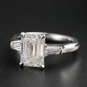 3 Carat Emerald Moissanite Engagement Ring: Tapered Baguette, Three Stone, Handmade - Image 5