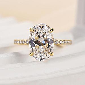 3 Carat Oval Lab Grown Diamond Ring: 14K Gold Hidden Halo Engagement Ring - Image 1