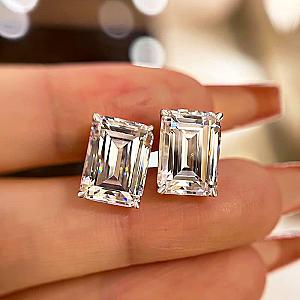 Emerald Cut Lab Grown Diamond Stud Earrings: Solid Gold Solitaire