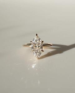 Marquise 3 Carat Lab Grown Diamond Engagement Ring: 14k Gold Solitaire - Image 1