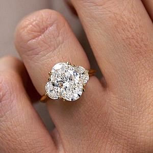 3 Carat Oval Lab Grown Diamond Ring: 14K Gold Half Moon Trilogy - Image 1