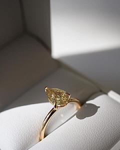 Yellow Pear Cut Lab Diamond Engagement Ring: 14K Gold Anniversary Ring - Image 4