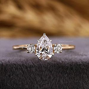 Pear Lab Grown Diamond Engagement Ring: 3-Stone Anniversary, Solid Gold - Image 1