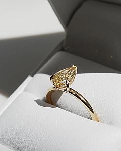 Yellow Pear Cut Lab Diamond Engagement Ring: 14K Gold Anniversary Ring - Image 5