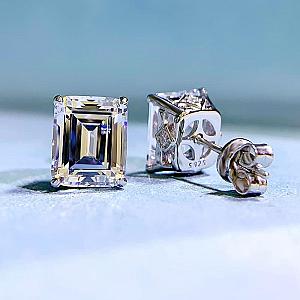 Emerald Cut Lab Grown Diamond Stud Earrings: Solid Gold Solitaire - Image 7