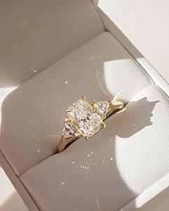 Lab Grown Diamond Engagement Ring: Elongated Cushion Cut with Trillion Side Stones