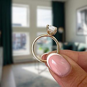 3 Carat Emerald Cut Lab Grown Diamond Engagement Ring - Hidden Halo, Double Claw Prongs - Image 4