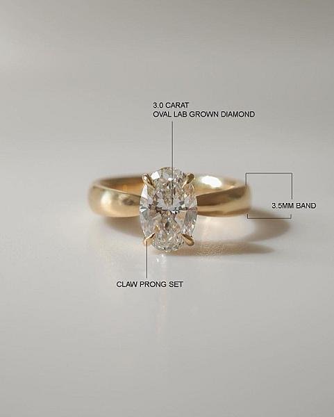 Oval Lab Grown Diamond Engagement Ring: F/VVS2, Solid Gold Band
