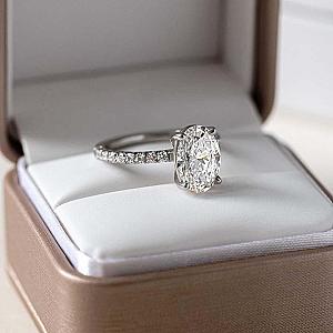 Oval Lab Grown Diamond Engagement Ring: Pave Setting, CVD Diamond - Image 1