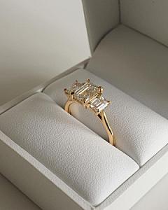 Emerald Cut Lab Grown Diamond Trilogy Ring: 14k Yellow Gold Engagement Ring - Image 2