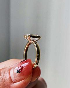Emerald Cut Lab Grown Diamond Engagement Ring: 14k Yellow Gold Bezel Solitaire - Image 3
