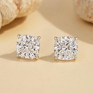 Cushion Cut Lab Grown Diamond Studs: Solitaire Prong Set Earrings - Image 7