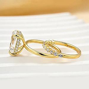 2.0 Carat IGI Certified F VVS2 Oval Lab Grown Diamond Hidden Halo Engagement Ring Set, Matching Round Diamonds Wedding Band, 14k Yellow Gold