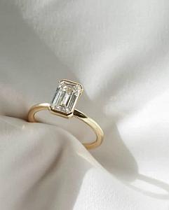 2.00CT Emerald Cut Lab Grown Diamond Ring: 14K Yellow Gold Half Bezel Set - Image 7
