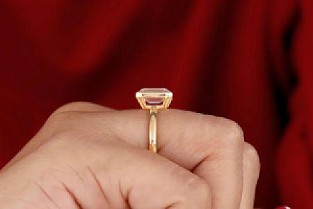 Emerald Cut Moissanite Engagement Ring: Bezel Set Gold Promise Ring - Image 3