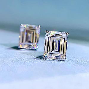 Emerald Cut Lab Grown Diamond Stud Earrings: Solid Gold Solitaire - Image 5