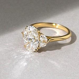 3 Carat Oval Lab Grown Diamond Ring: 14K Gold Half Moon Trilogy - Image 2