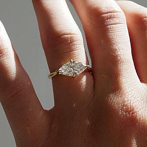 East West Marquise Lab Grown Diamond Engagement Ring - 14k White Gold - Image 6