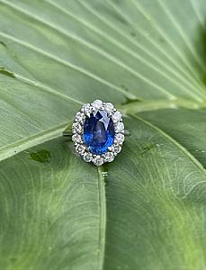 Oval Sapphire Engagement Ring: Halo Moissanite, 14K Gold Bridal Ring - Image 5