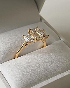 Emerald Cut Lab Grown Diamond Trilogy Ring: 14k Yellow Gold Engagement Ring - Image 4