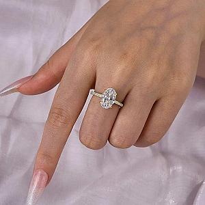 3 Carat Oval Lab Grown Diamond Ring: 14K Gold Hidden Halo Engagement Ring - Image 10