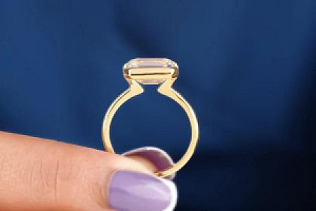 Emerald Cut Moissanite Engagement Ring: 14K Gold Half Bezel Solitaire - Image 5