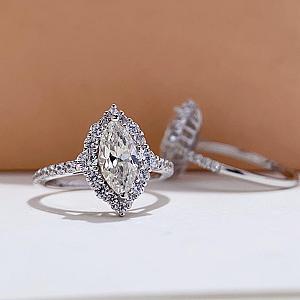 Marquise Cut Moissanite Halo Engagement Ring: Pave Set Bridal Ring - Image 5